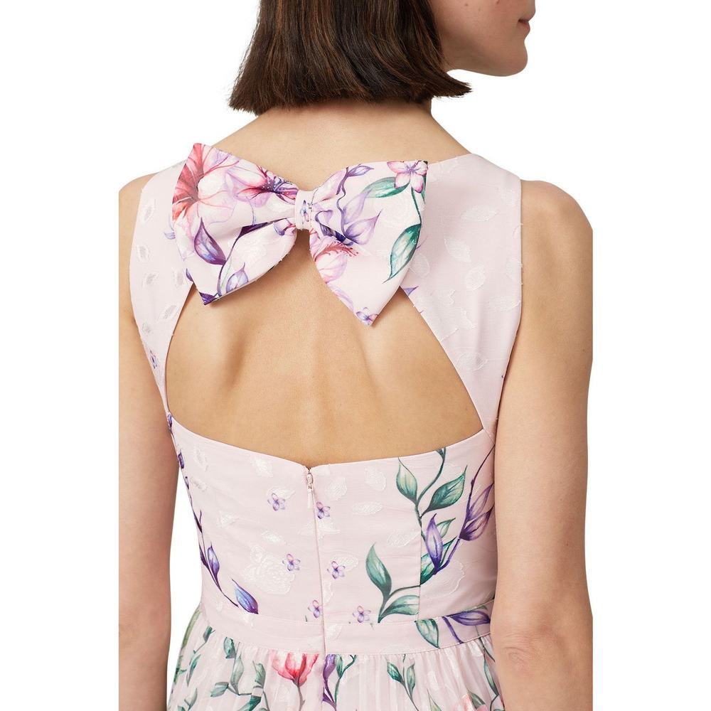 Marchesa Notte Floral Pleated Midi Dress in Blush Pink Size 0 - Picture 4 of 10